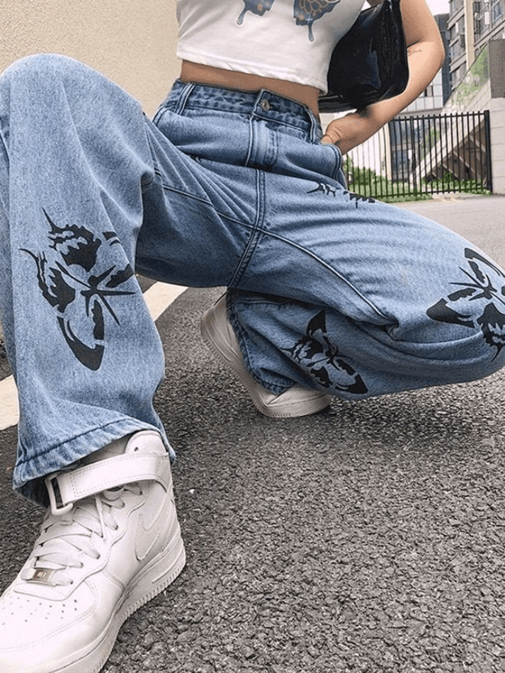 High Waist Butterfly Boyfriend Jeans