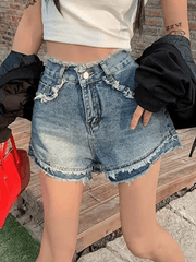 High Waist Frayed Denim Shorts