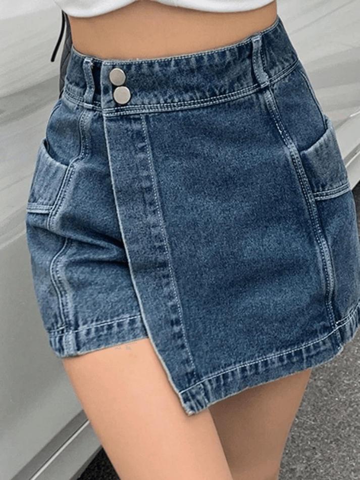 High Waist Irregular Denim Shorts