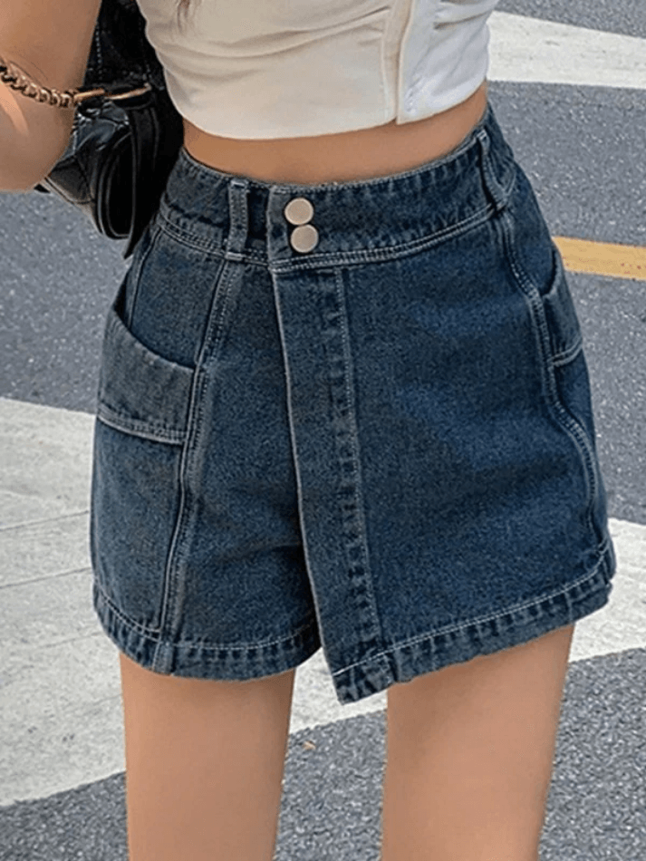 High Waist Irregular Denim Shorts