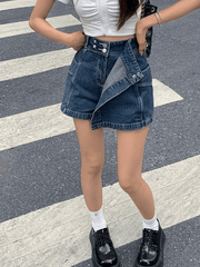 High Waist Irregular Denim Shorts