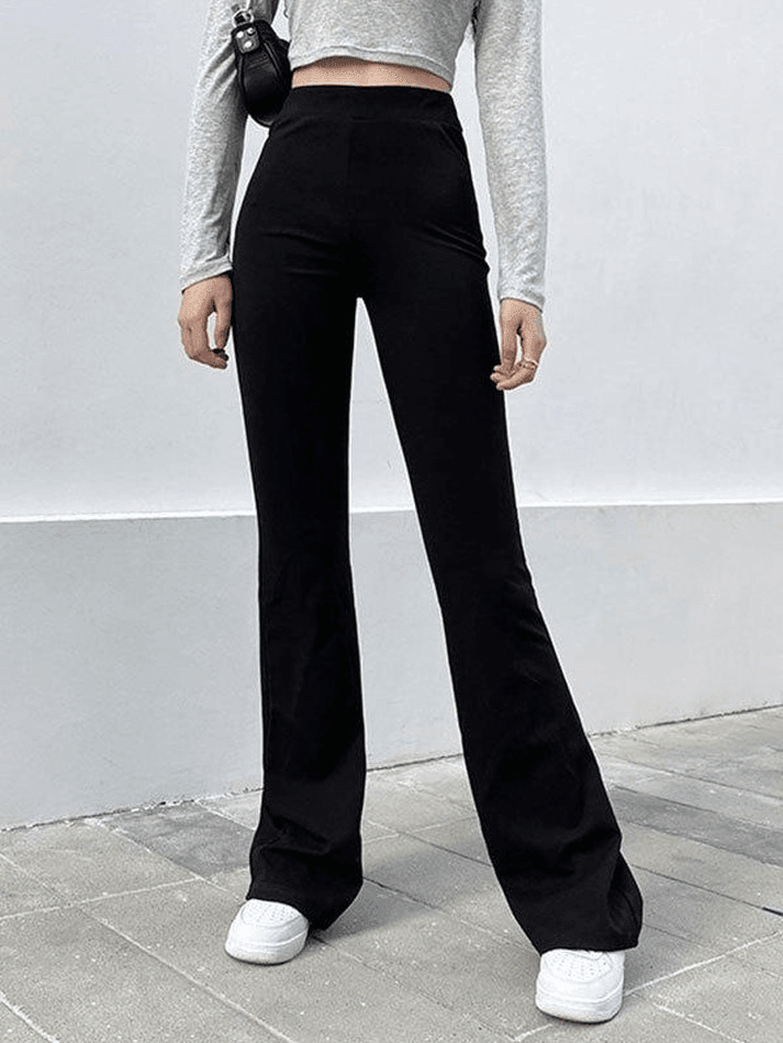 High Waist Solid Flare Leg Pants