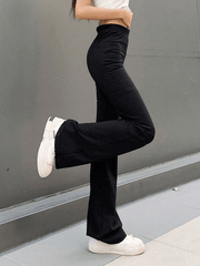 High Waist Solid Flare Leg Pants