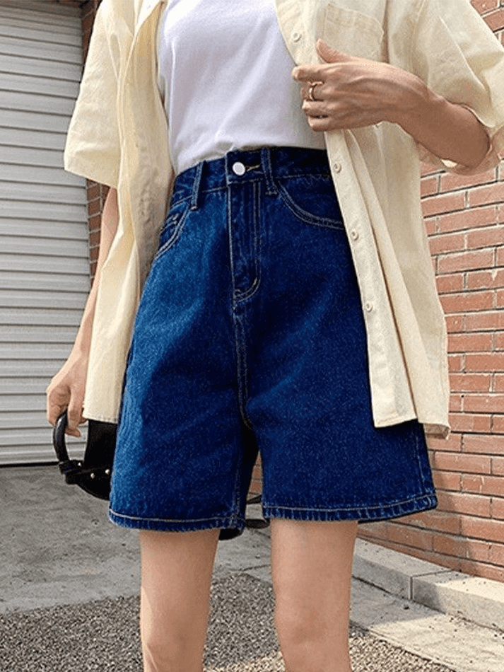 High Waist Straight Leg Denim Shorts