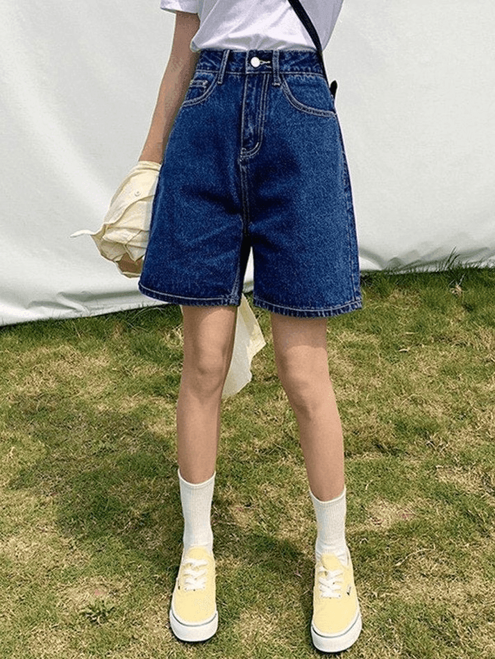 High Waist Straight Leg Denim Shorts