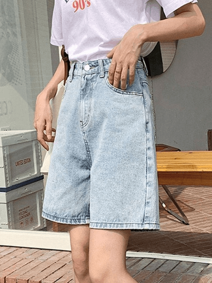 High Waist Straight Leg Denim Shorts