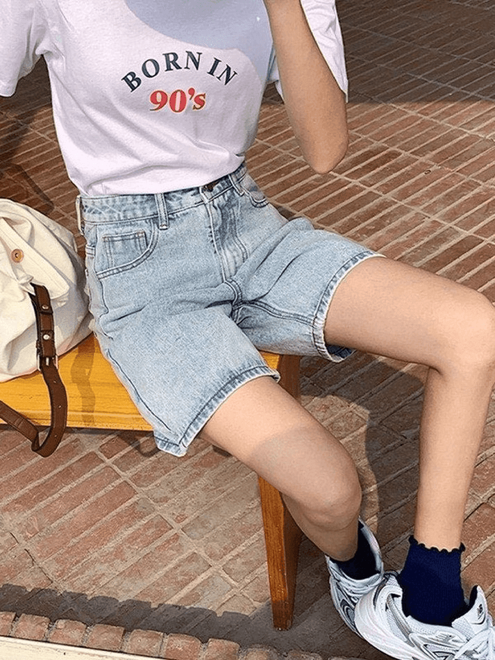 High Waist Straight Leg Denim Shorts