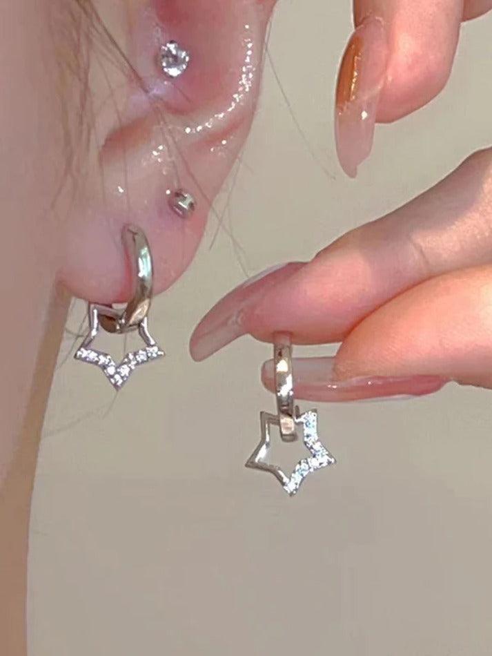 Hollow Out Star Rhinestone Hoop Earring Jewelry