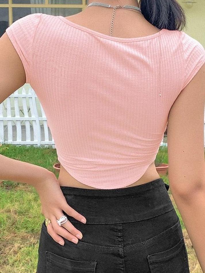 Irregular Buttoned Rib Crop Top