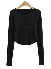 Irregular Long Sleeve Button Crop Top