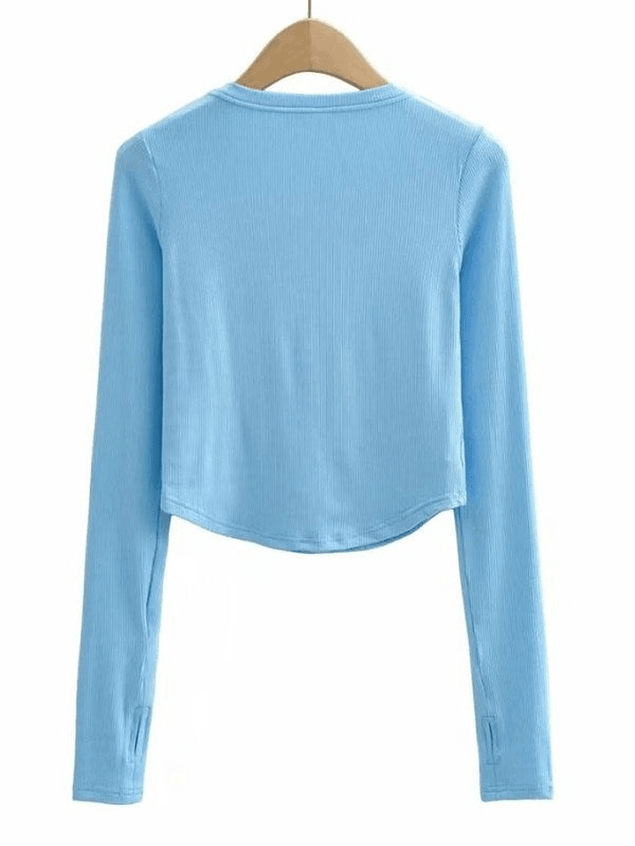 Irregular Long Sleeve Button Crop Top