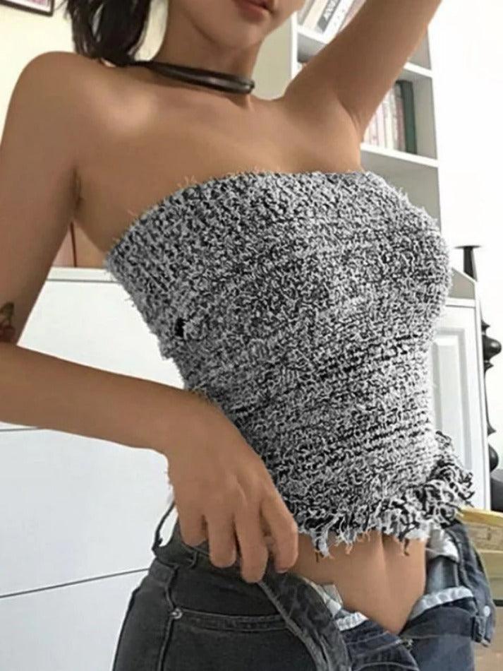 Knit Tassel Slim Short Bandeau Top