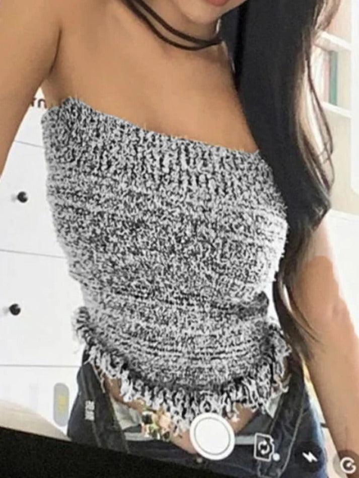 Knit Tassel Slim Short Bandeau Top