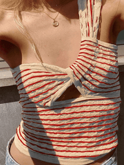 Knitted Stripe One Shoulder Tank Top