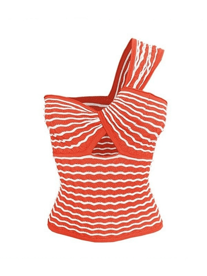 Knitted Stripe One Shoulder Tank Top