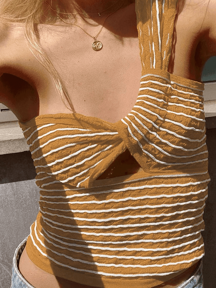 Knitted Stripe One Shoulder Tank Top