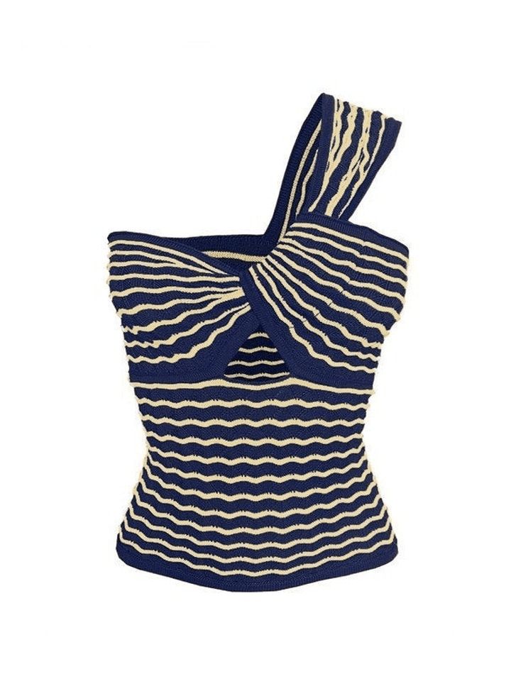 Knitted Stripe One Shoulder Tank Top