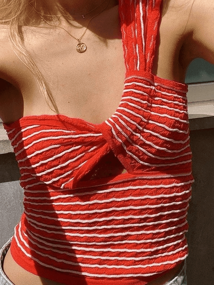 Knitted Stripe One Shoulder Tank Top