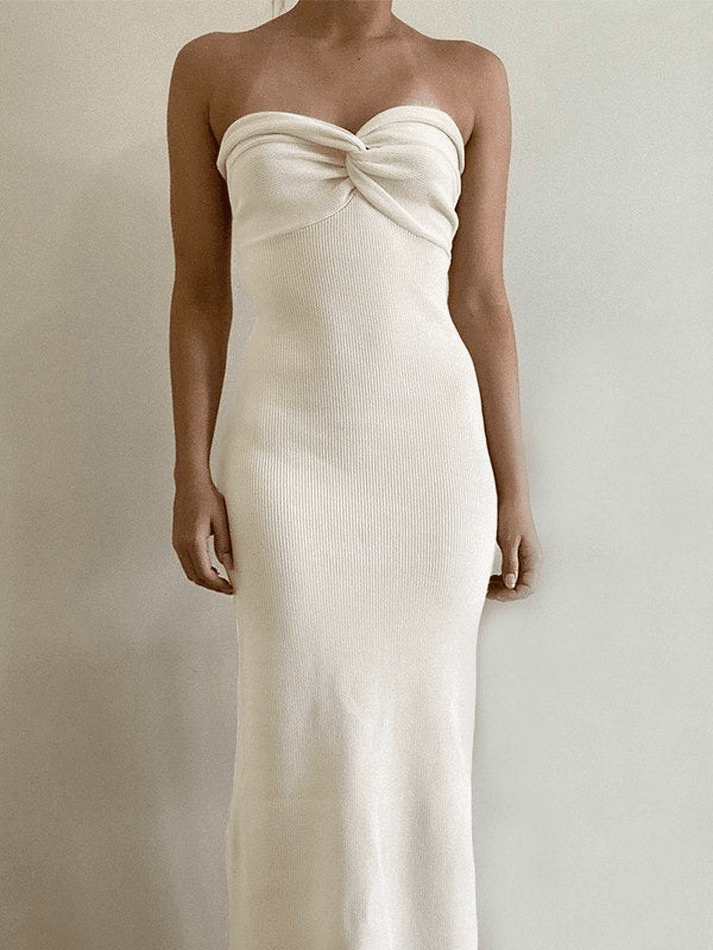 Knitted Twist Strapless Maxi Dress