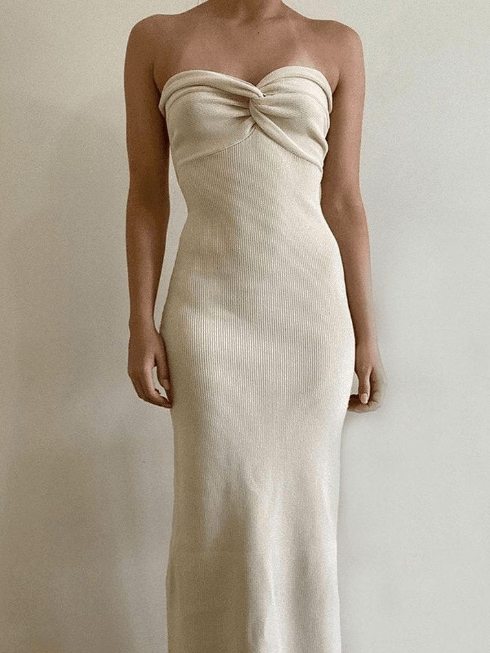 Knitted Twist Strapless Maxi Dress