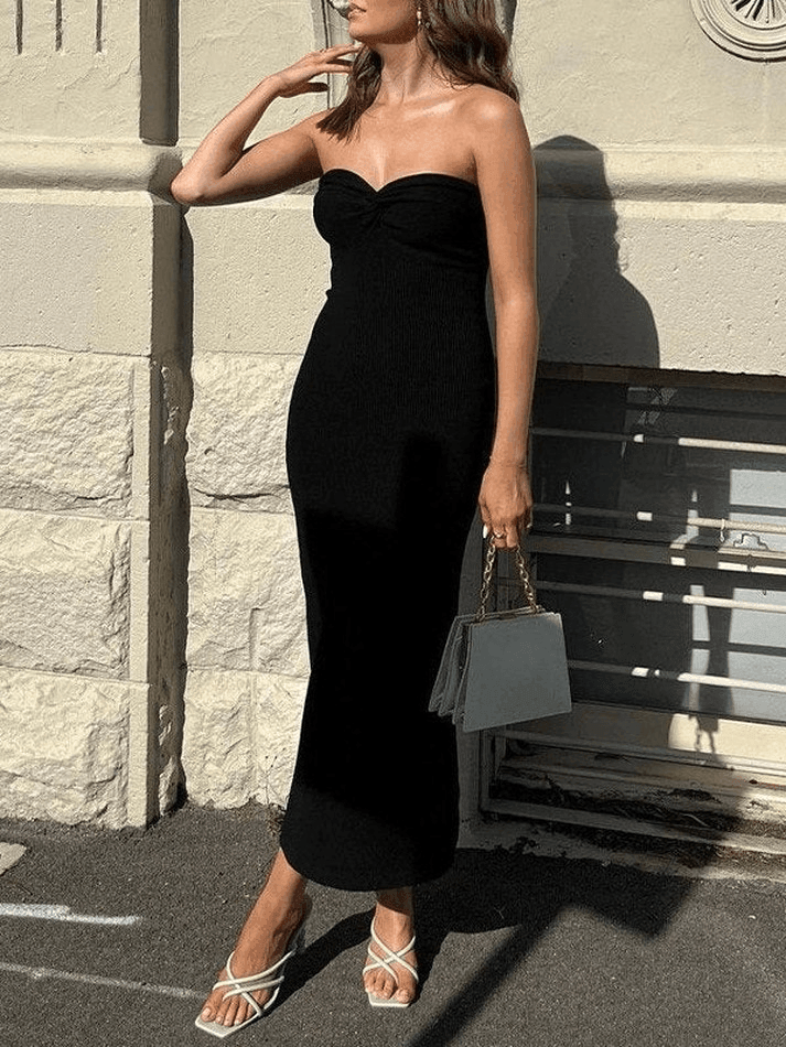 Knitted Twist Strapless Maxi Dress