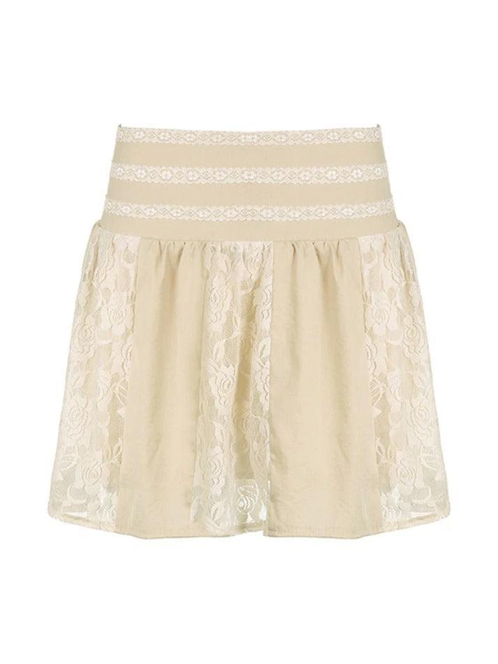 Lace Patchwork Pleated Mini Skirt