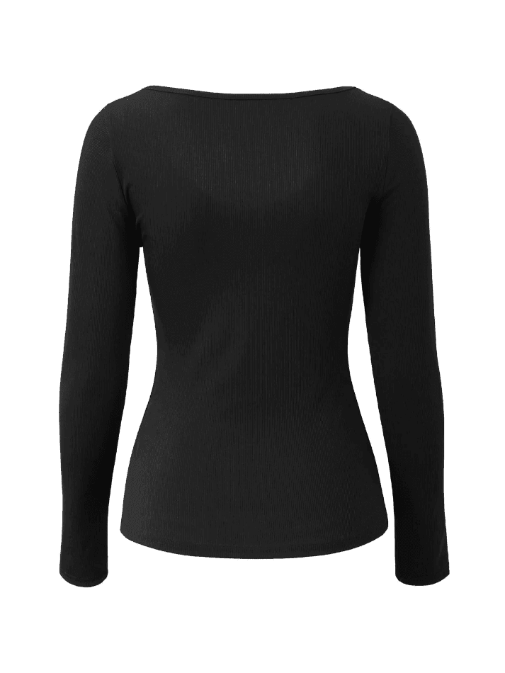 Lace Trim Black Long Sleeve Knit Top