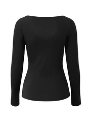 Lace Trim Black Long Sleeve Knit Top