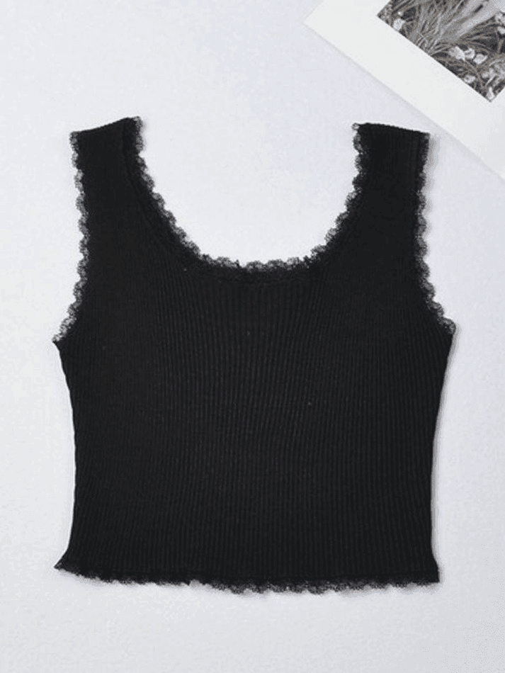 Lace Trim Crop Knit Tank Top