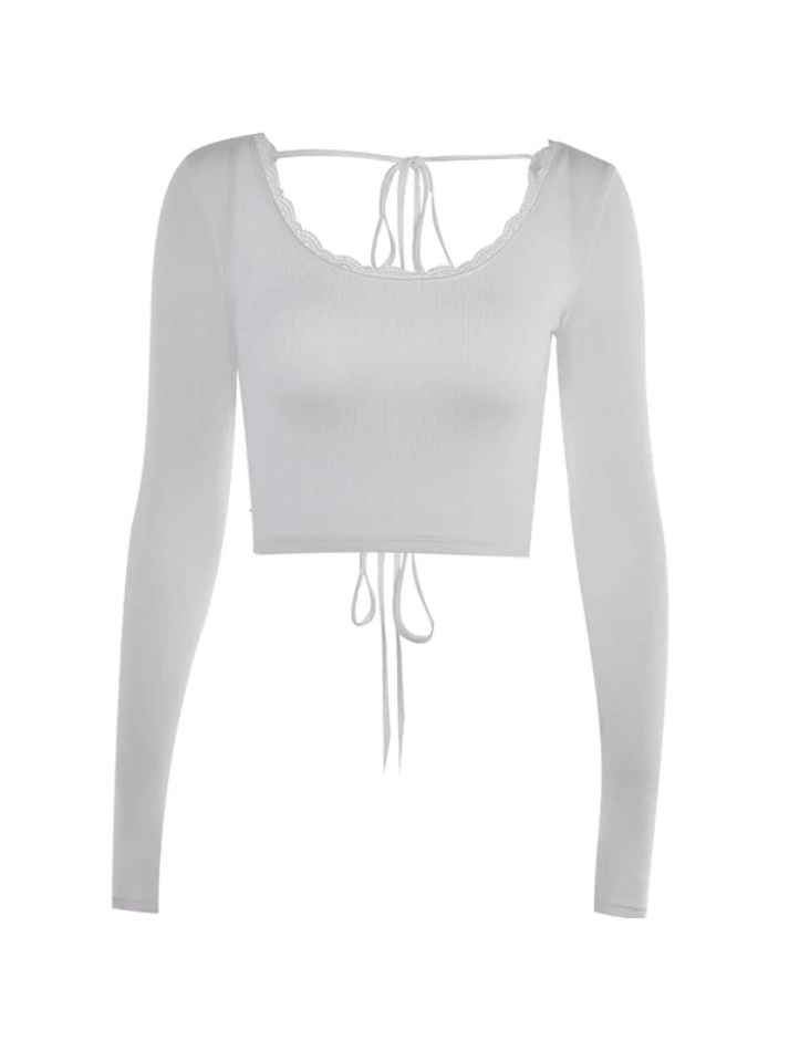 Lace Up Backless Crop Knit Top