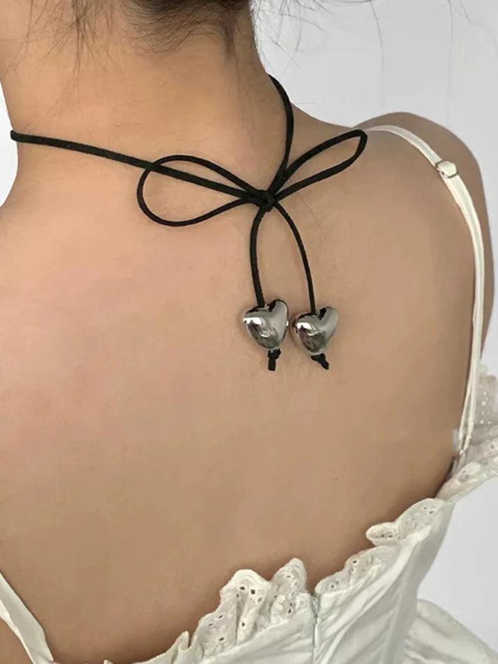 Lace Up Bow Heart Charm Necklace