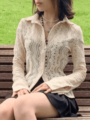 Lace-Up Button See Through Shirts