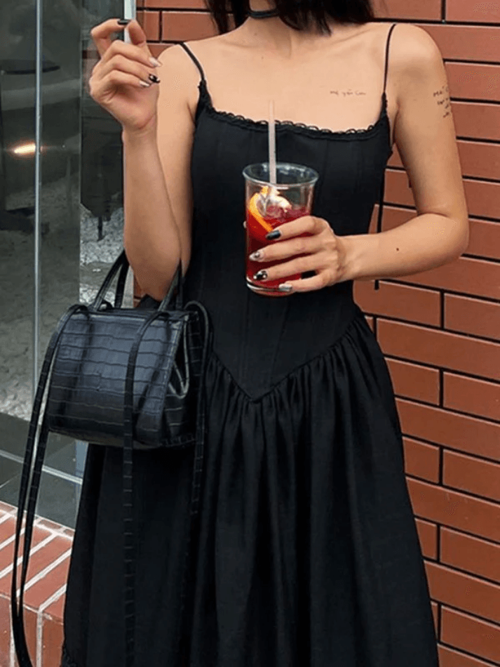 Lace Up Corset Black Maxi Dress