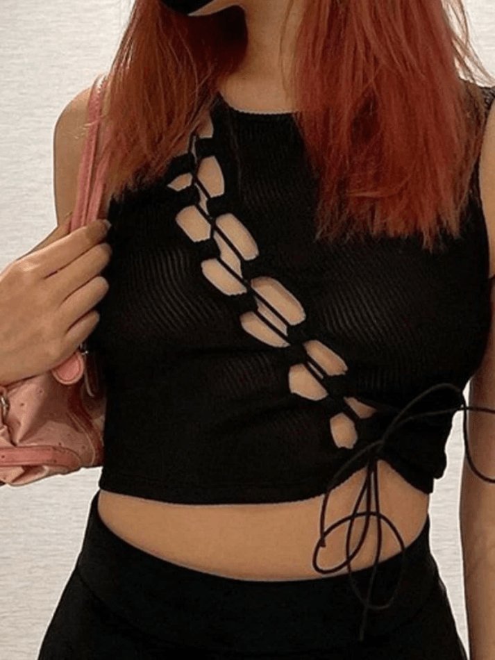 Lace Up Cutout Crop Tank Top