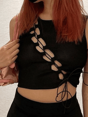 Lace Up Cutout Crop Tank Top