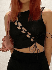 Lace Up Cutout Crop Tank Top