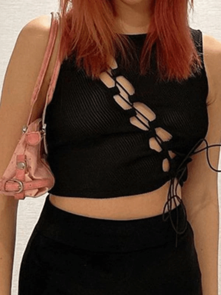 Lace Up Cutout Crop Tank Top