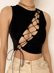 Lace Up Cutout Crop Tank Top