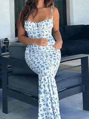 Lace Up Floral Maxi Dress