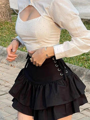 Lace Up Tiered Mini Skirt