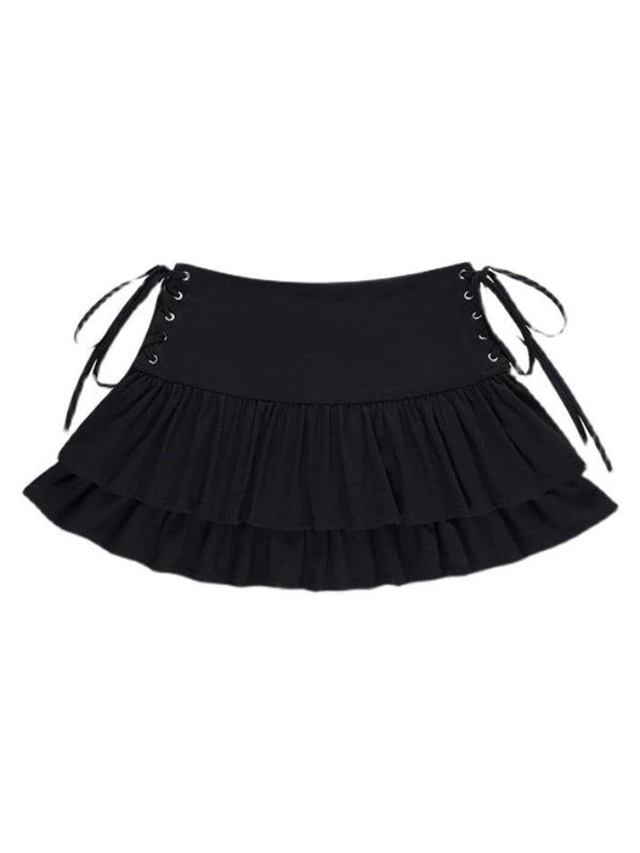 Lace Up Tiered Mini Skirt