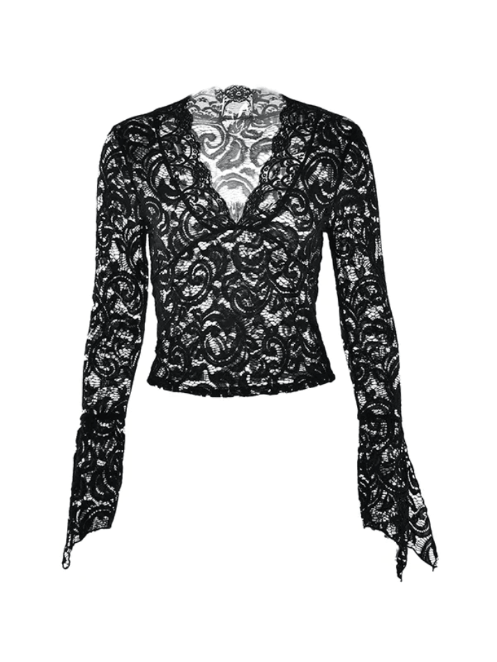 Lace V Flared Long Sleeve Tee