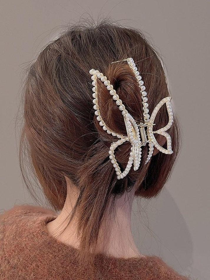 Large Faux Pearl Butterfly Hair Claw