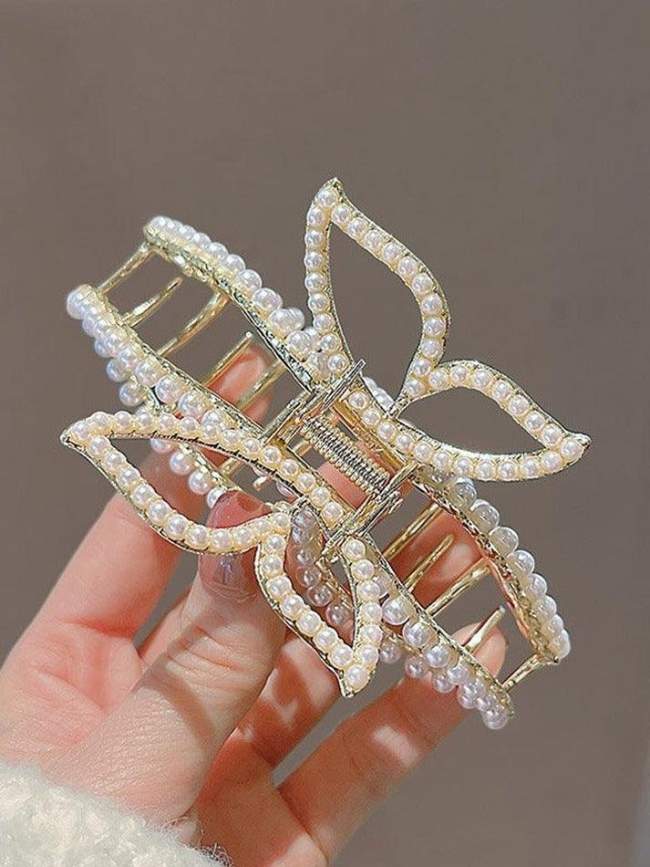 Large Faux Pearl Butterfly Hair Claw