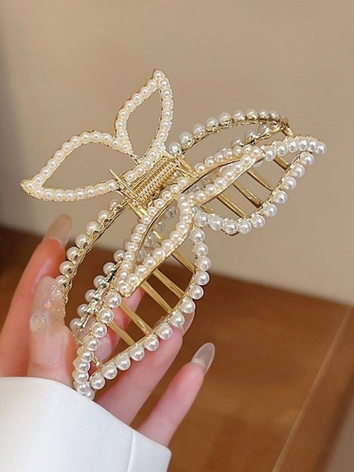 Large Faux Pearl Butterfly Hair Claw