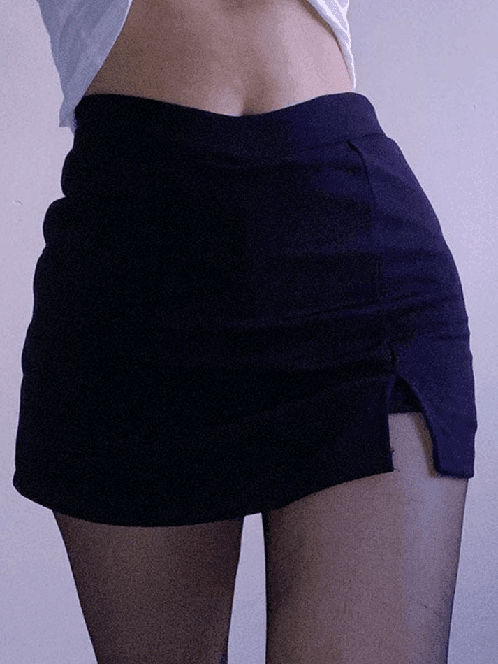 Lined Detail Split Mini Skirt