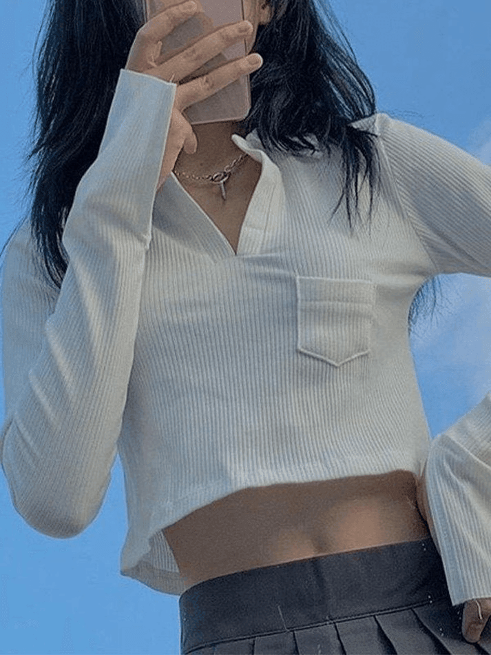 Long Sleeve Rib Knit Crop Top