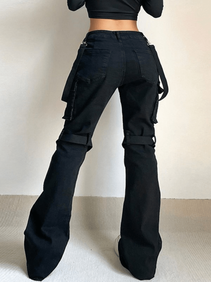 Metal Leg Loop Pocket Straight Cargo Jeans