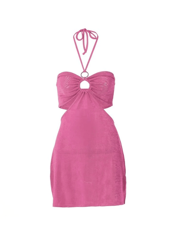 O Ring Cutout Halter Mini Dress