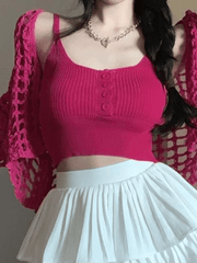 Open Front Hollow Out Crochet Knit Crop Top